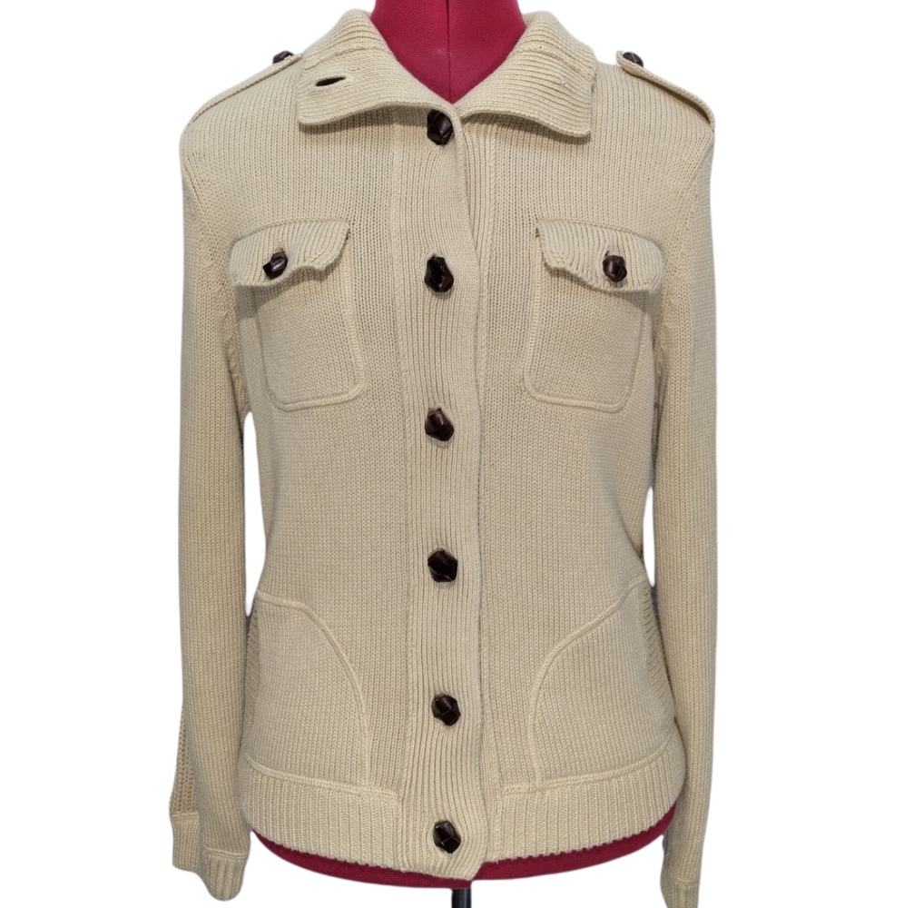 Ralph Lauren Camel Tan Cardigan Sweater Y2K 90s Medium - Picture 2 of 16